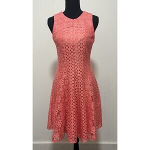 Melonie T Coral Lace Fit Flare Dress Women Size 6 Sleeveless Floral Eyelet